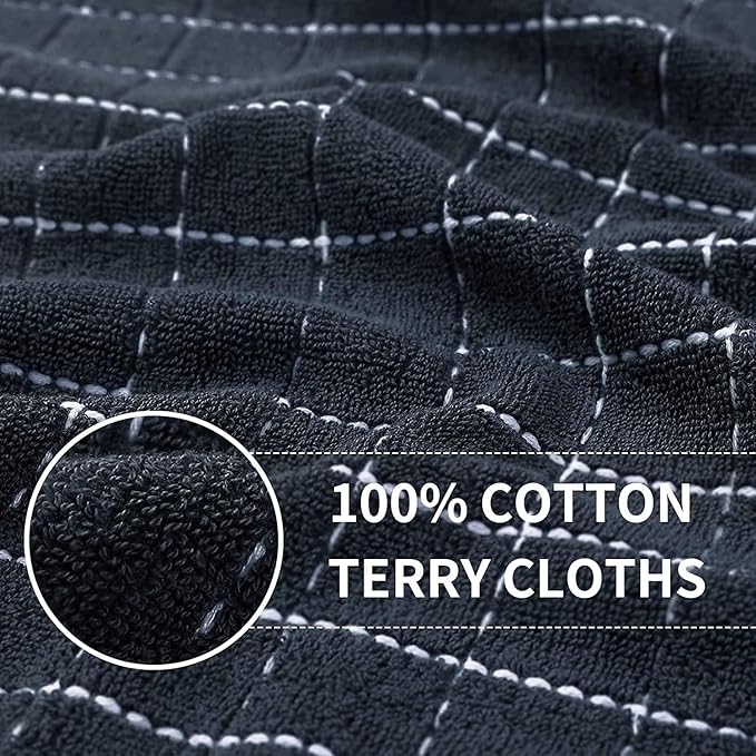 Homaxy 100% Cotton Terry Kitchen Towels(Dark Grey, 13 x 28 inches), Checkered Designed, Soft and Super Absorbent Dish Towels, 12 Pack