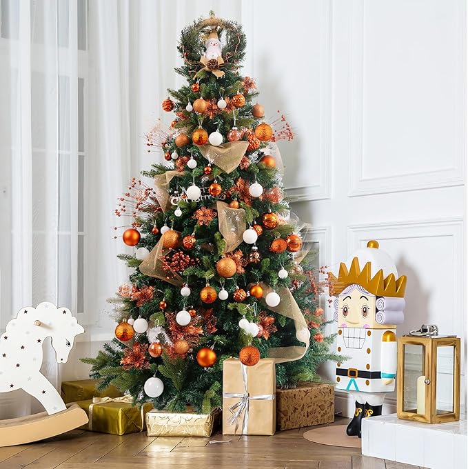 Wironlst Christmas Ball Ornaments - 30pcs Shatterproof Plastic Christmas Ornaments Hanging Ball Decorations for Xmas Tree, Holiday, Wedding, Party (Multi-Size, Orange)