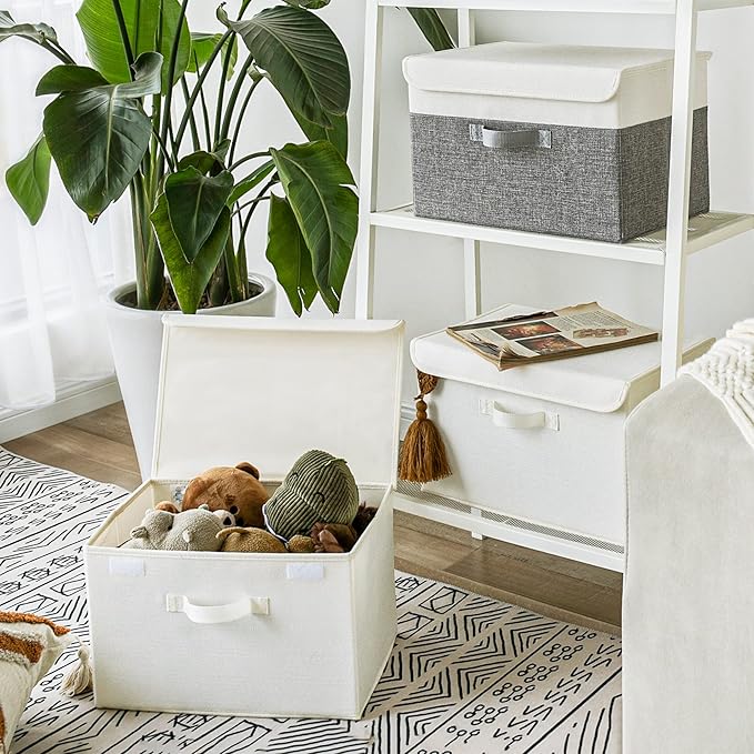 GRANNY SAYS Storage Bins with Lids, Fabric Storage Boxes, Closet Organizers and Storage, Ivory White, 2-Pack
