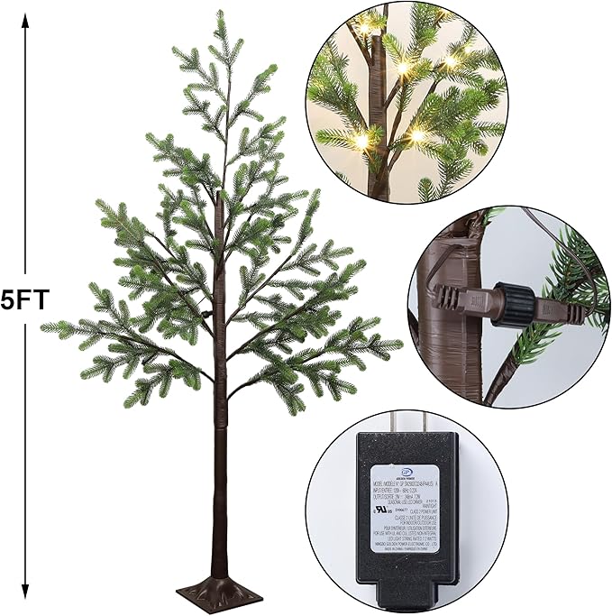 DR.DUDU 5 FT Christmas Tree with Lights, Pre-lit Artificial Xmas Trees Small Green Christmas Tree with Realistic Branch Warm LED for Home Bedroom Corner Outdoor Indoor Holiday Decorations