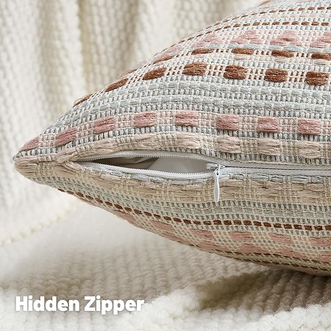 FUTEI Pink Blue Decorative Throw Pillow Covers 24x24 Inch Set of 2,Soft Cozy Chenille Jacquard Textured Euro Pillow Shams,Boho Home Decor for Couch Bed Living Room