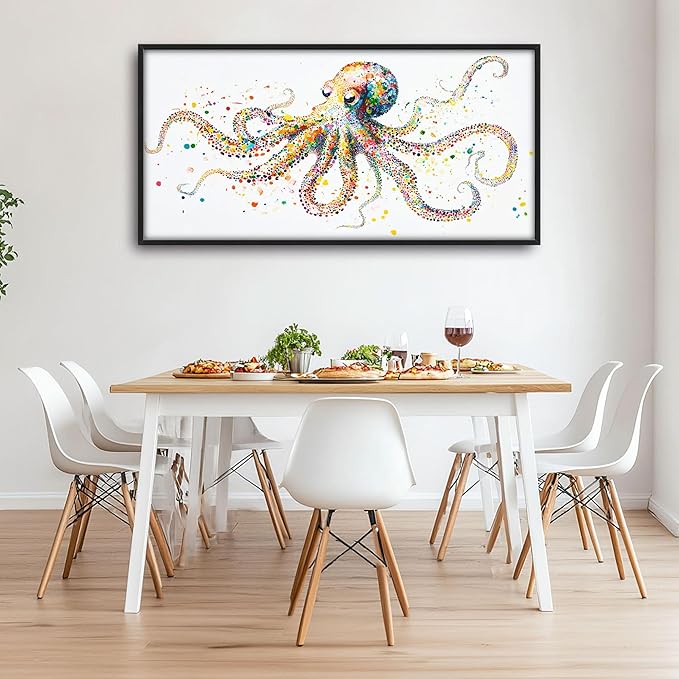 Octopus Large Wall Art for Living Room Framed, Octopus Wall Decor Pictures, Colorful Ocean Animal Canvas Print Painting, Aesthetic Artwork Bedroom Office Home Decor 60"x30"