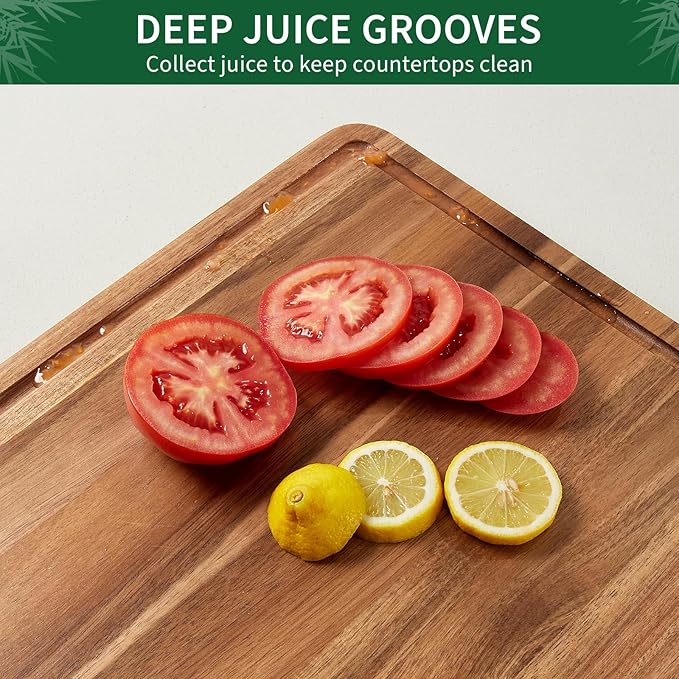 Garvee Acacia Wood Cutting Board for Kitchen, 20"x15"x1.38" Large Wooden Chopping Board, Reversible Wooden Butcher Block with Deep Juice Groove and Side Handle for Meat, Vegetables, Cheese, Fruit