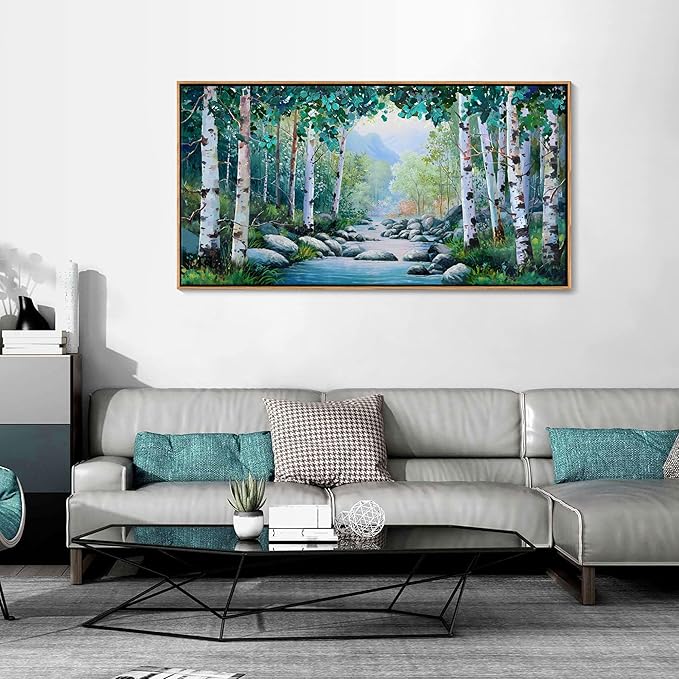 Pogusmavi Tree of Life Wall Art for Living Room, Forest Canvas Landscape Wall Art, Green Farmhouse Decor, Framed Artwork for Bedroom and Living Room, Canvas Pictures for Wall Decor 24×48IN