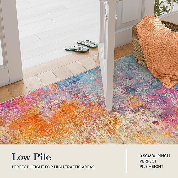 Lahome Modern Abstract Washable Living Room Rug, Colorful 8x10 Area Rugs for Bedroom Girls Kids Non Slip Low Pile, Large Soft Indoor Accent Carpet for Dining Room Table Home Decor