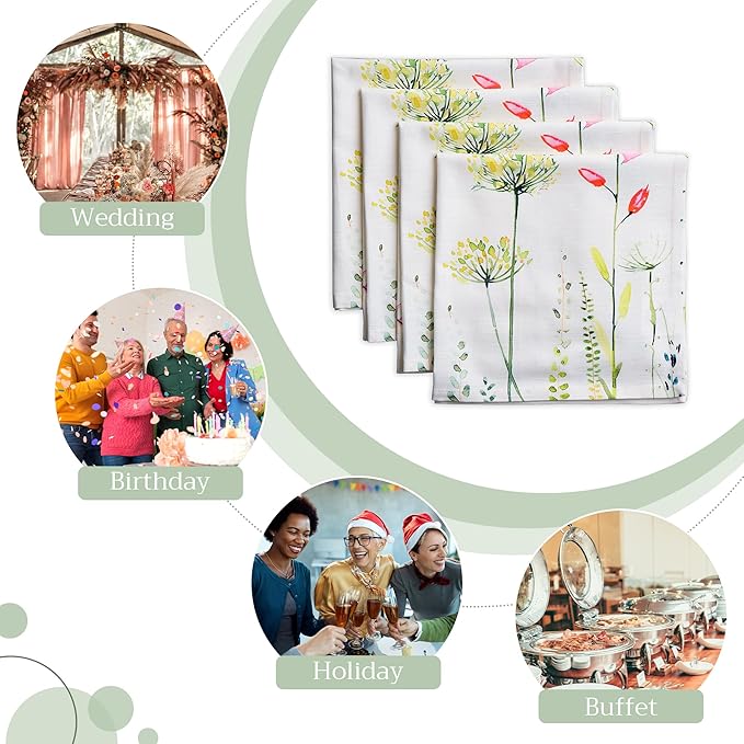 Maison d' Hermine Cloth Napkins Set of 4 100% Cotton Everyday Reusable Square Napkins Cloth Washable, Dinner, Party, Wedding, Restaurant, Spring/Summer (Botanical Fresh, 20" x 20")