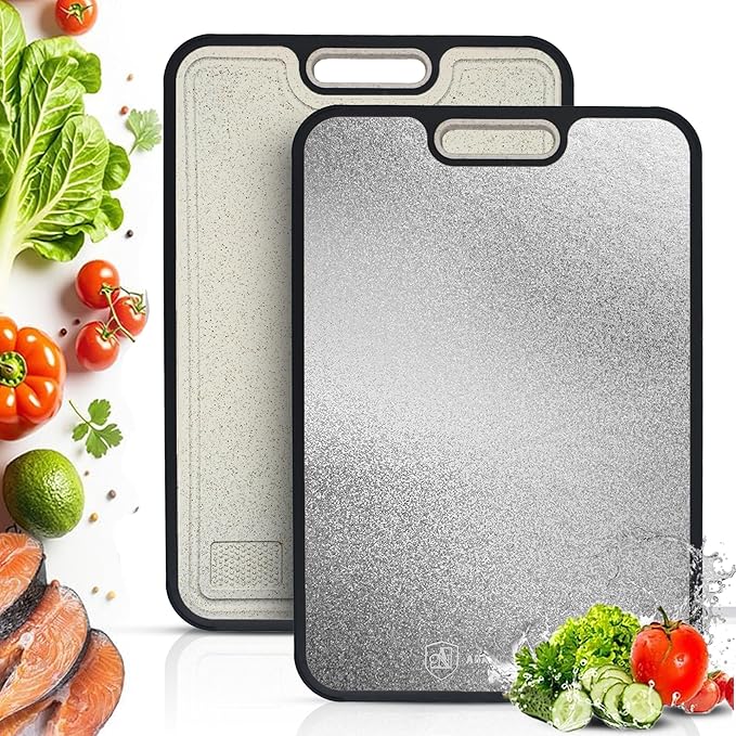 Titanium Cutting Board 16x11in – Pure Crystallized Titanium and Wheat Straw PP, Double-Sided, Non-Slip, Dishwasher Safe, For Kitchen, BBQ, Camping, Eco-Friendly Cutting Boards for Kitchen