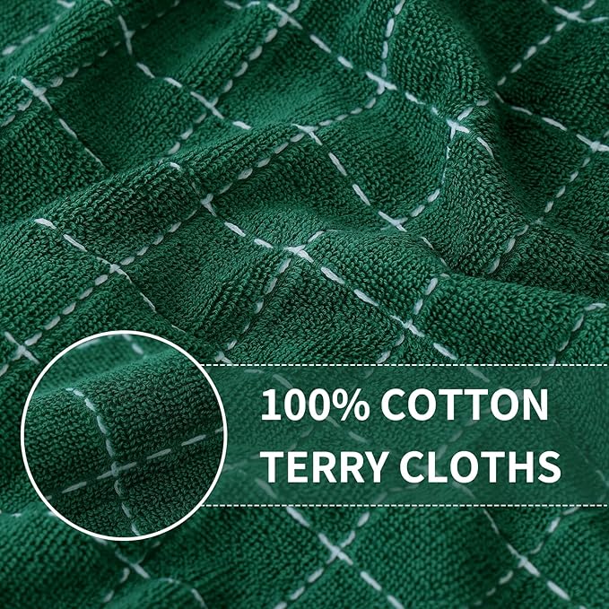 Homaxy 100% Cotton Terry Kitchen Towels(Dark Green, 13 x 28 inches), Checkered Designed, Soft and Super Absorbent Dish Towels, 6 Pack