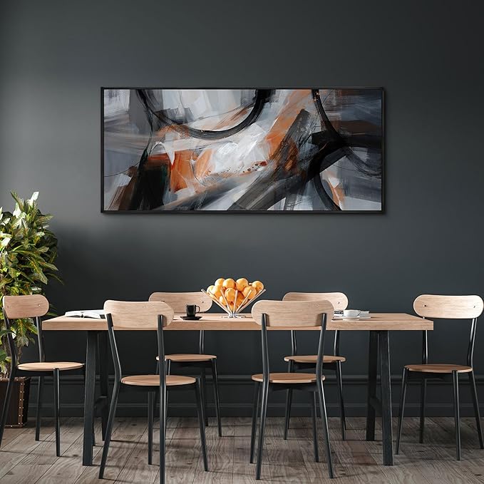 KLAKLA Wall Art for Living Room - Black and Orange Boho Abstract Canvas Framed Wall Decor Office Bedroom Art Modern Large Picture Artwork for Walls Prints Paintings Artwork 70x31 Inches