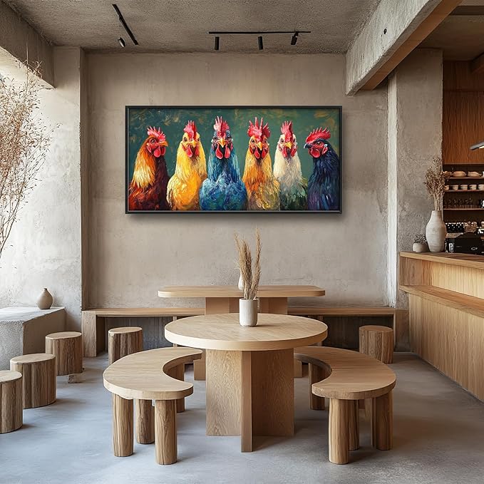 Olivine Rooster Large Wall Art, Farmhouse Rooster Pictures Wall Decor, Vintage Chicken Canvas Prints Painting, Framed Artwork for Dining Room Living Room Bedroom Bathroom Office Home Decor 60"x30"