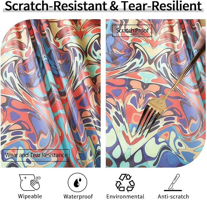 Waterproof Fitted Round Tablecloth Boho Table Cloth Summer Fall Outdoor Circle Cover for 48 Inch 45-54" Table Dining Kitchen Apartment Essentials Picnic Camping Party Decor Housewarming Gift