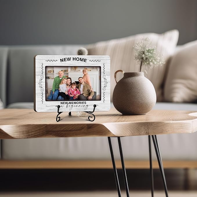 ukebobo House Warming Gifts, New Home Picture Frame, Housewarming Picture Frames, New Home Gift Ideas for Family Couples, Wood Photo Frame with Stand for Desk Decor, 8 x 6 Inches-446