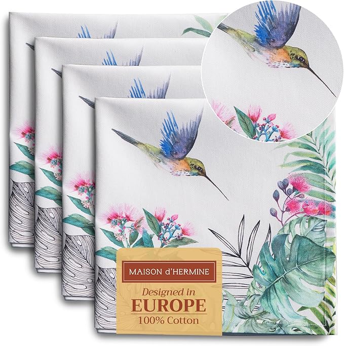 Maison d' Hermine Cloth Napkins Set of 4 100% Cotton Everyday Reusable Square Napkins Cloth Washable, Dinner, Party, Wedding, Restaurant, Spring/Summer (Tropiques, 20" x 20")