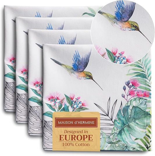 Maison d' Hermine Cloth Napkins Set of 4 100% Cotton Everyday Reusable Square Napkins Cloth Washable, Dinner, Party, Wedding, Restaurant, Spring/Summer (Tropiques, 20" x 20")