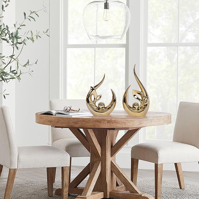 2 PCS Gold Decor Accents Mid Century Modern Decor Golden Living Room Decor Ceramic Sculpture Centerpiece Table Decorations Centerpieces for Tables Kitchen Shelf Bookshelf Office Dining Table Decor