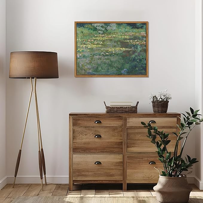 Framed Claude Monet Wall Art – Vintage Water Lilies Pond Painting Wall Decor, Impressionist Living Room Wall Art, Classic Aesthetic Canvas Prints for Bedroom Kitchen Bathroom – 10"x8"