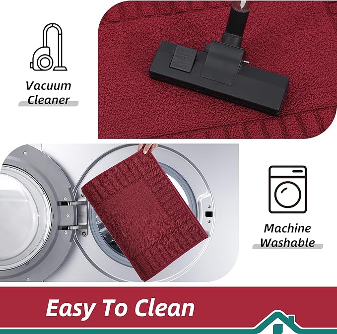 BEQHAUSE-Kitchen-Rugs-and-Mats Non Skid Washable Kitchen Mats for Floor Red Kitchen Rug Polypropylene Kitchen Mat with TPR Backing 24”x60”