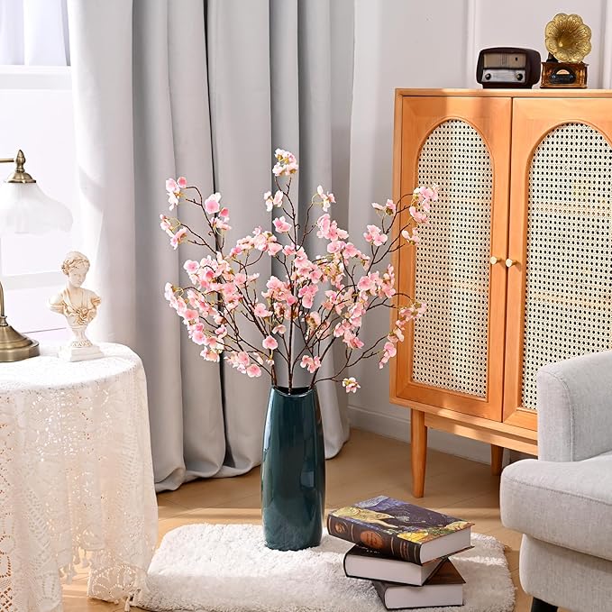 Sunm Boutique Faux Cherry Blossom Branches, Artificial Cherry Blossom Stems Cherry Blossom Flowers Vase Arrangements for Wedding Home Party Kitchen Decor, Light Pink, Set of 3