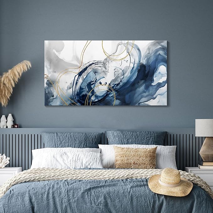 Mofutinpo Abstract Canvas Wall Art Blue Pictures for Living Room Wall Decoration Large Modern Wall Art Office Artwork Wall Decor Graffiti Paintings for Bedroom 24×48in