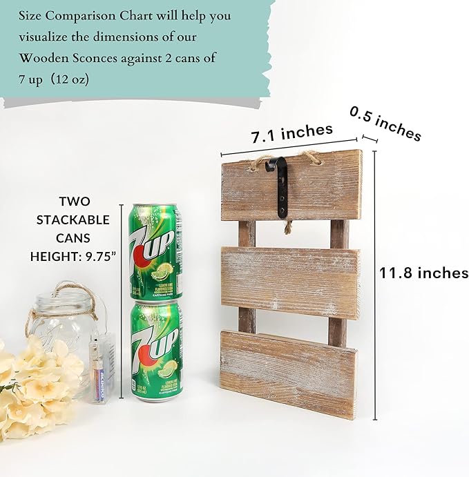 Besuerte Mason Jar Wall Sconces, Rustic Brown Wall Hanging Decor, LED Fairy Lights with Automatic On and Off 6-Hour Timer (Set of 2),Brown