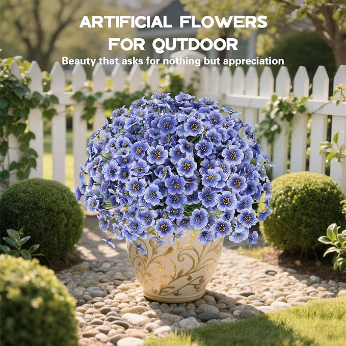 20 Bundles Artificial Flowers for Outdoors Decorations, Fake Flowers Faux Plants Silk Colorful Daisy Flowers Realistic UV Resistant for Garden Patio Porch Box Home Decor (Blue)