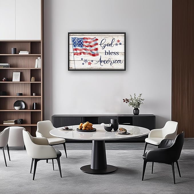Lovira God Bless America Sign Large Wall Art American Flag USA Canvas Wall Decor Patriotic Pictures Prints Painting Framed Modern Home Artwork for Living Room Bedroom Bathroom 24"x36"