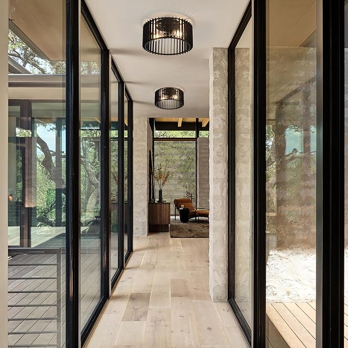 Modern Black Flush Mount Ceiling Light Fixture, Farmhouse Light Fixture for Kitchen, Bedroom, Entryway Porch Foyer Living Room < Bulb NOT Included >