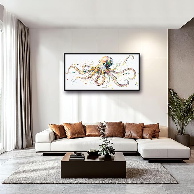 Octopus Large Wall Art for Living Room Framed, Octopus Wall Decor Pictures, Colorful Ocean Animal Canvas Print Painting, Aesthetic Artwork Bedroom Office Home Decor 60"x30"