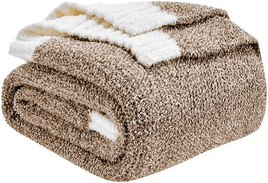 CozeCube Melange Blanket, Ultra Soft Dark Brown and White Throw Blanket, Warm Cozy Knit Fuzzy Plush Reversible Throw for Couch Bed Sofa, 50"x60"
