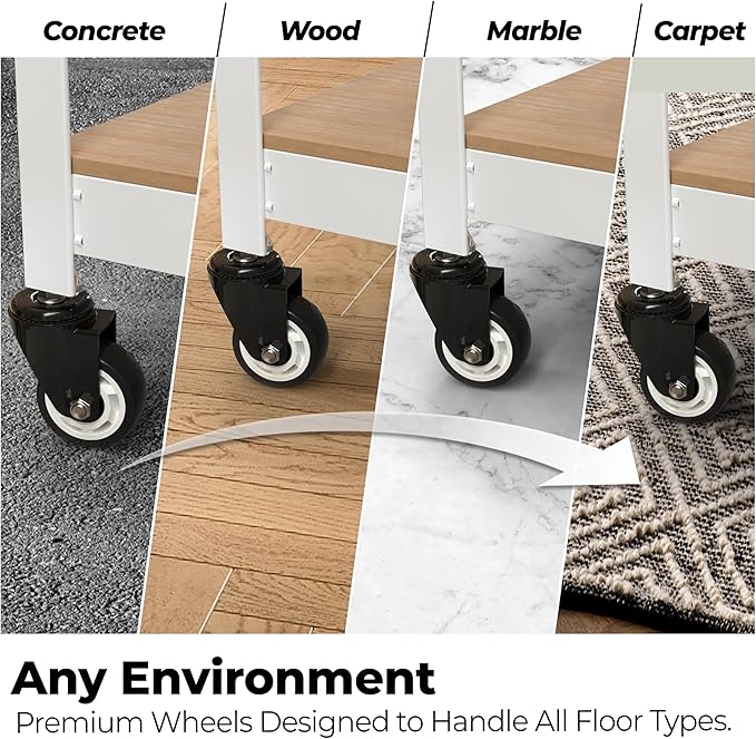 HOMEDANT House White 5-Tier Metal Boltless Rolling Cart Shelf Rack Casters Heavy Duty Wheel Shelving Unit Adjustable Storage Shelves Organizer Shelf Kitchen Garage 48.1" W x 18.5" D x 75.4" H 2Pack