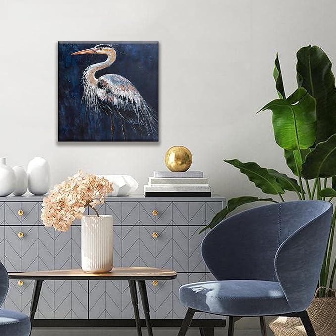 Tsomzxng Animals Wall Art Abstract Prints Paintings For Decor Rustic Heron Bird Canvas Artwork For Bedroom Office Wall Decor 13"X13" minimalist home decor