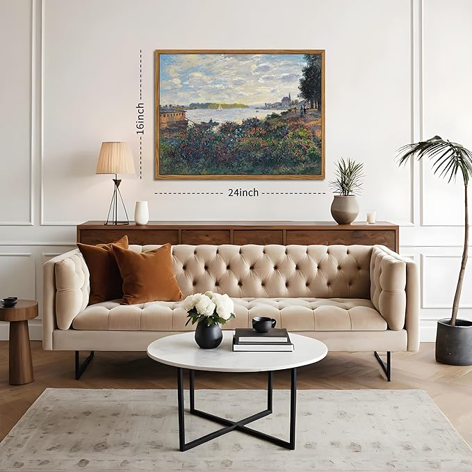 Framed Claude Monet Wall Art – Vintage Landscape Painting Wall Decor, Impressionist Living Room Wall Art, Classic Aesthetic Canvas Prints for Bedroom Kitchen Bathroom – 16"x24"