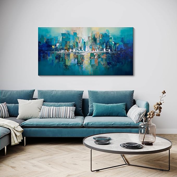 large art colorful Painting Wall Art Simple Picture for Living Room Modern Home Bedroom Decoration Green Framed Artwork Decor 20X40