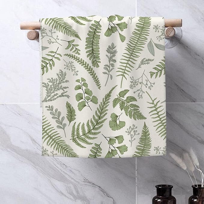 Sage Green Spring Kitchen Towels 16x24 Inch Vintage Leaf Plant Decor Dish Towels Tropical Botanical Leaves Seasonal Decoration Hand Towels Absorbent Dish Cloths for Home Kitchen Dining Set of 2