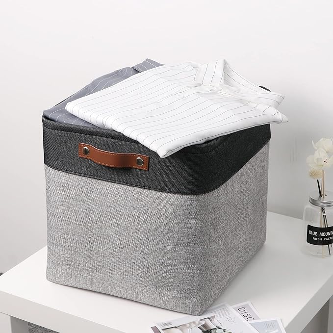Temary Cube Storage Baskets 13 X 13 X 13 Fabric Storage Bins for Toys, Large Baskets Organization with Handles, Bins for Organizing Towels, Blankets, Collapsible Shelf Basket (Black&Gray)
