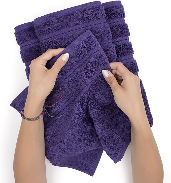 American Soft Linen Luxury Hand Towels for Bathroom, 600 GSM 100% Cotton Turkish 4 Piece Hand Towel Set, 600 GSM Hand Face Towels for Kitchen, Purple Hand Towels