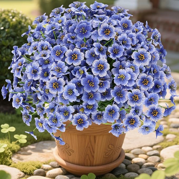 20 Bundles Artificial Flowers for Outdoors Decorations, Fake Flowers Faux Plants Silk Colorful Daisy Flowers Realistic UV Resistant for Garden Patio Porch Box Home Decor (Blue)