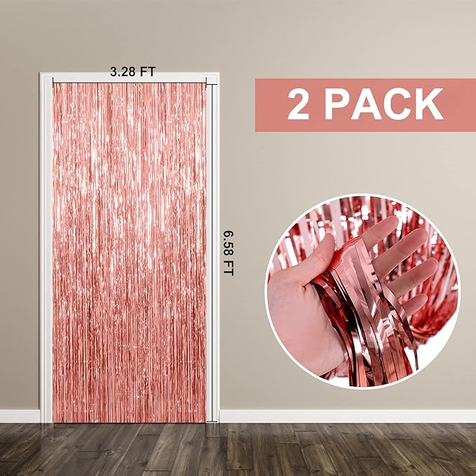 2 Pack Rose Gold Backdrop Birthday Decorations Foil Curtain Bachelorette Party Decor Rose Gold Decor Party Streamers Groovy Birthday Decorations Backdrop