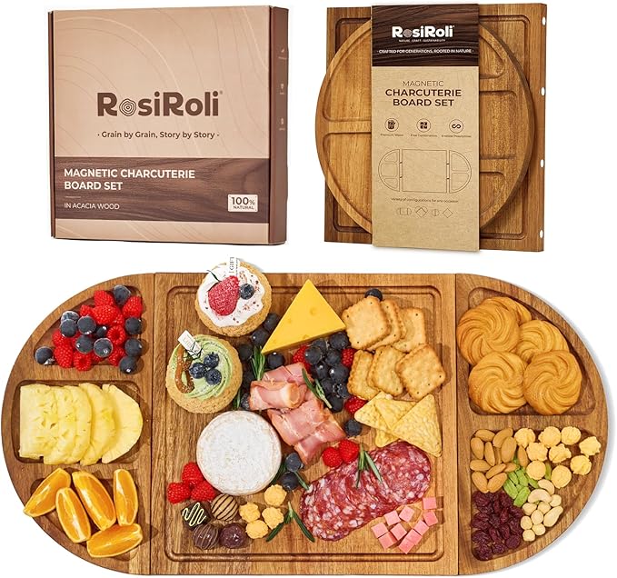 Acacia Wood Charcuterie Board Set - Cheese Board Set with Magnetic - House Warming Gifts New Home, Wedding Gift for Couple, Bridal Shower Gift, Gifts for Father, Perfect for Party