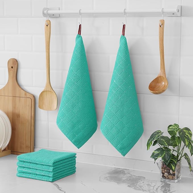 Homaxy 100% Cotton Terry Kitchen Dish Cloths, Ultra Soft and Absorbent Dish Towels for Kitchen, Suitable for Drying and Washing Dishes, 6 Pack, 12 x 12 Inches, Turquoise