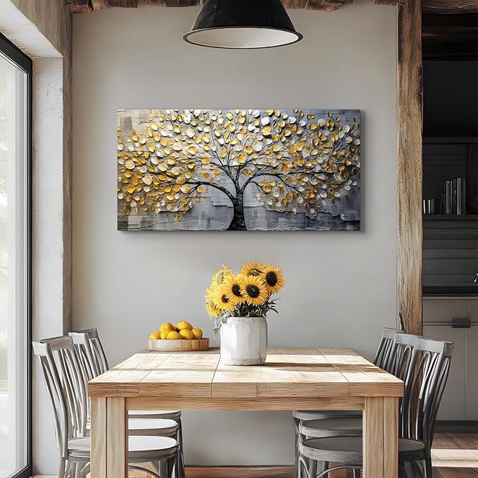 crmotu Tree of Life Large Wall Art for Living Room, Golden Tree Neutral Abstract Canvas Painting Art Prints, Nature Plant Modern Pictures Wall Decor for Bedroom Bathroom Dining Room Office 24"X48"