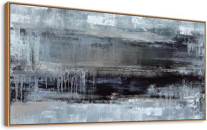 arteWOODS Abstract Framed Wall Art - Deep Blue Black Canvas Pictures Wall Decor Rustic Minimalist Vintage Painting Artwork Elegant Stylish Prints for Living Room Bedroom 58 x 29in Natural Wood Frame
