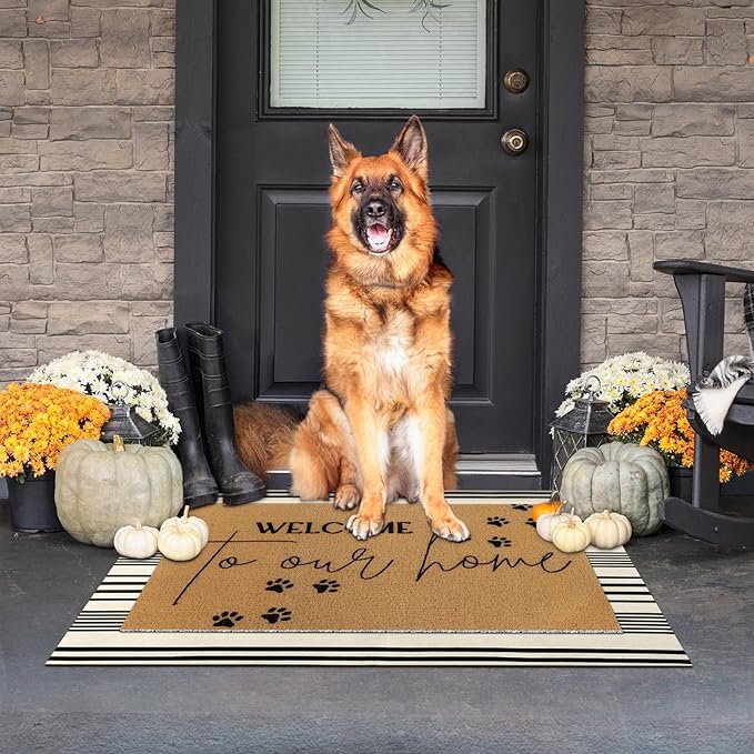 2 Pcs Door Mat Welcome Non Slip Coir Mats Floor Layering Doormats Seasonal for Front Porch Entryway Decor