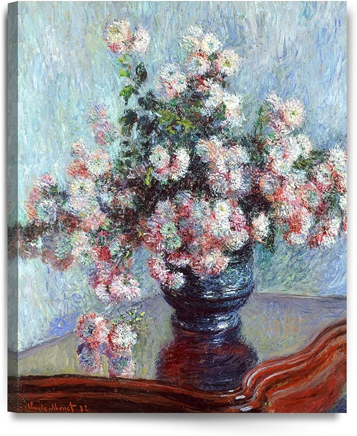 DECORARTS - Chrysanthemums, Claude Monet Art Reproduction. Giclee Canvas Prints Wall Art for Home Decor 30x24''