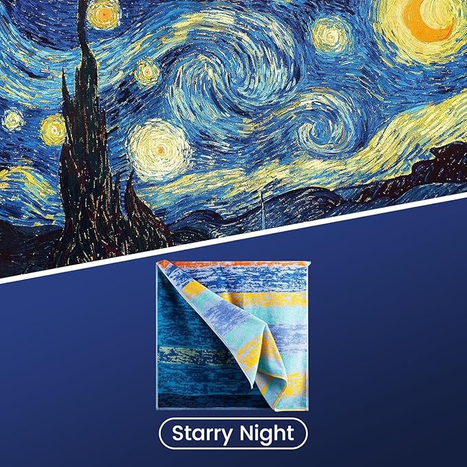 SEMAXE Bath Towel Set of 8 Include 2 Bath Towels, 2 Hand Towels, 4 Washcloths, 100% Cotton Bathroom Towels with Hanging Loops and Nano-Bio Lifecycle Labels,Colorful Towel - The Starry Night Collection