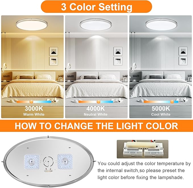 33 Inch Oval Brushed Nickel Ceiling Light Fixture - Flush Mount LED Kitchen Ceiling Lamp 3000K/4000K/5000K Adjustable Brushed Nickel Bathroom LED Light for Bedroom 40W 2500LM