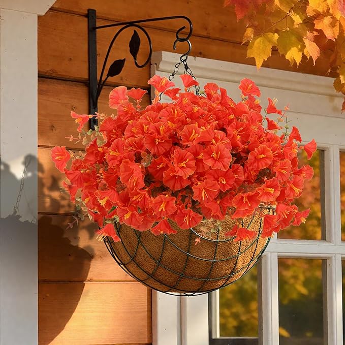 Geegoods Artificial Fall Flowers Outdoor – 16 Bundles Morning Glory with Eucalyptus, UV Resistant Faux Plants for Porch, Patio, Front Door & Garden Planter Boxes | Lifelike Autumn Decoration