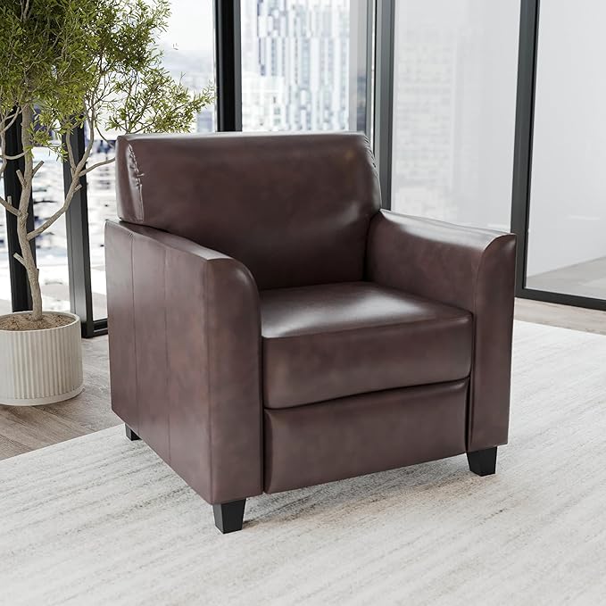Flash Furniture Hercules Diplomat Series LeatherSoft Upholstered Side Reception Chair, Lobby Chair with Cushions and Flared Arms, Brown