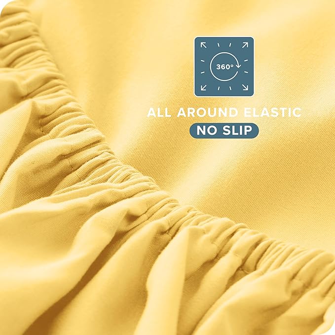 Bare Home Split Head Flex King Sheet Set - 1800 Ultra-Soft Microfiber Bed Sheets - Double Brushed - Deep Pockets - Easy Fit 4 Piece Set - FlexTop King Bedding (Split Head Flex King, Lemon Drop)