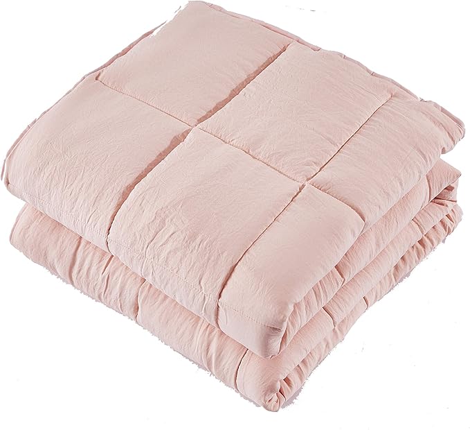 HIG 3pc Prewashed All Season Down Alternative Comforter Duvet Insert -Quilted Comforter with Corner Tabs -Box Stitched -250GSM Fiberfill Chic Farmhouse Style Bedding(Queen,Peach Pink)